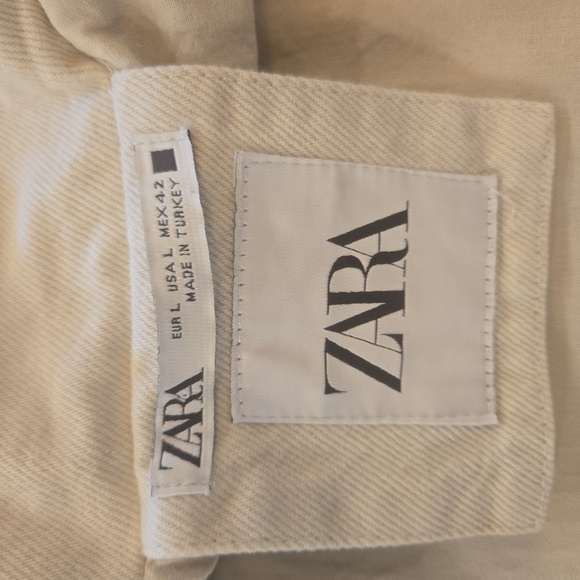 Zara 100% Cotton Cropped Barn Chore Jacket Oversized Cream Tan Womens Size Large - Picture 7 of 11